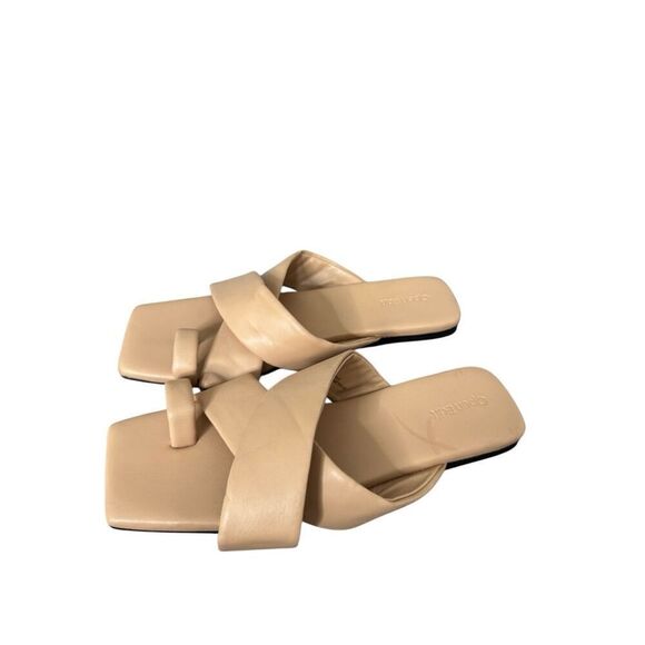 Open Edit Sandals Size 9 Beige Square Open Toe Crisscross Slides - Picture 3 of 8